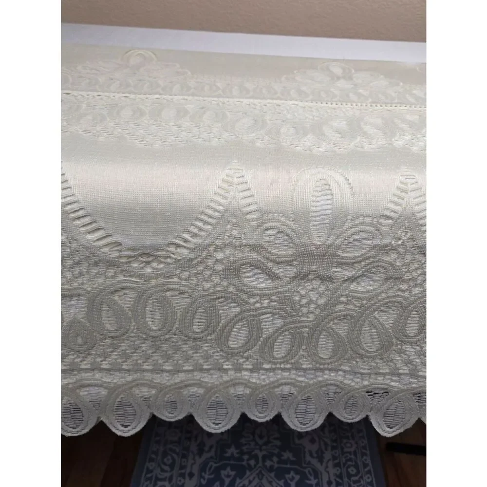 Vintage 90s Ivory Lace Tablecloth Intricate Floral Pattern 82